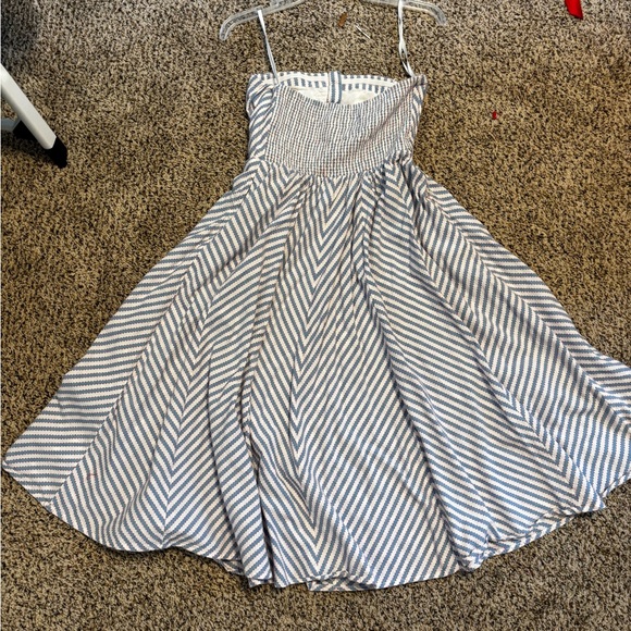 Maeve Dresses & Skirts - Maeve Strapless Blue and White Striped Dress